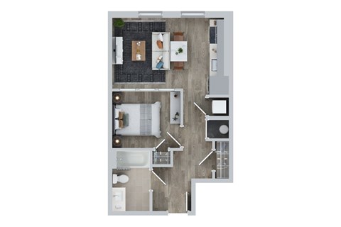 Floor plan for 1 bed, 1 bath, 540 sqft